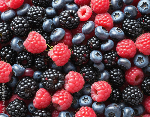 Assorted Wild Berries, Raspberry, Blueberries, Blackberries on White Background, Clipping Path, Full Depth of Field