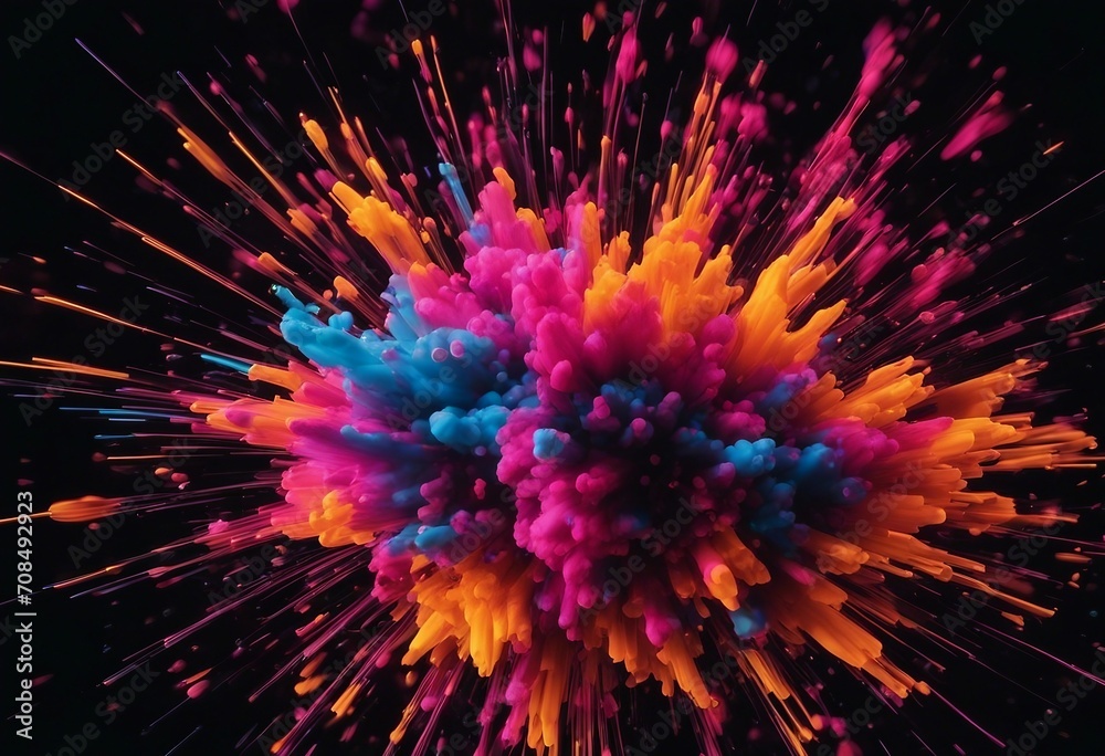 Obraz premium Abstract colorful neon ink explosion on black background Color splash