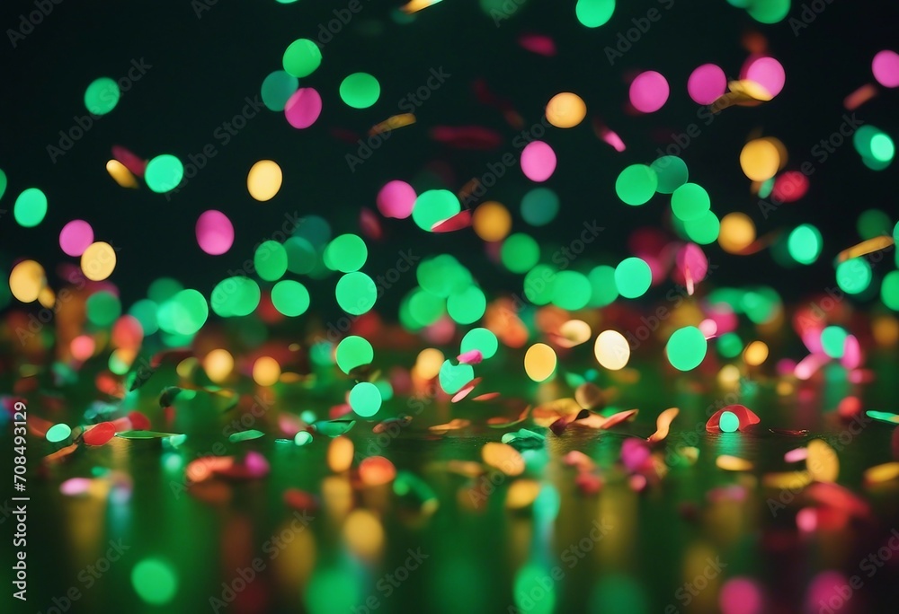 Naklejka premium A festive and colorful party with flying neon confetti in green and pink and gold tones
