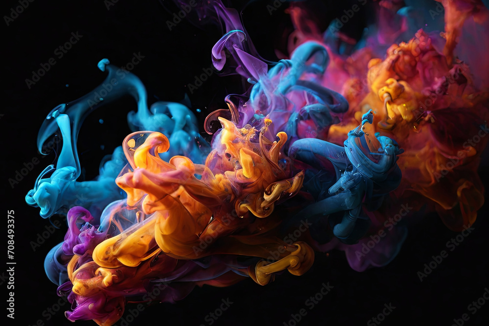 Vibrant smoke on black. A mesmerizing burst of colorful plumes, creating dynamic and artistic visuals. Perfect for abstract and creative projects.
