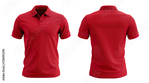 Blank red front and back polo T-Shirts Mockup template isolated on transparent background, polo shirt design presentation for print. photo