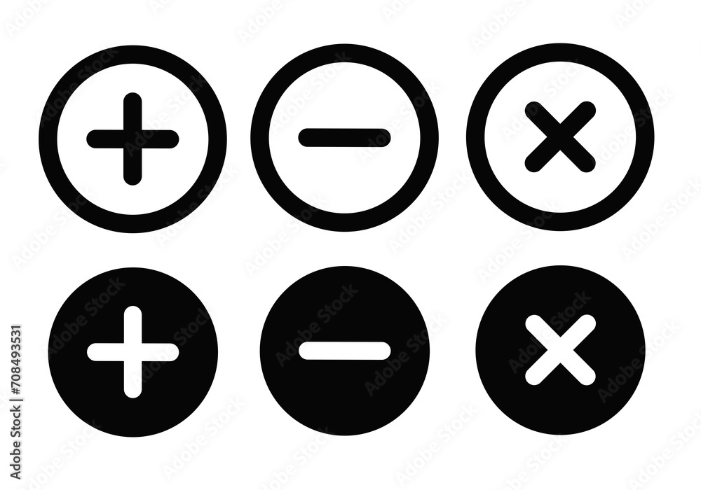 add,subtract and exit icon vector on white background add,subtract and exit icon vector on white background