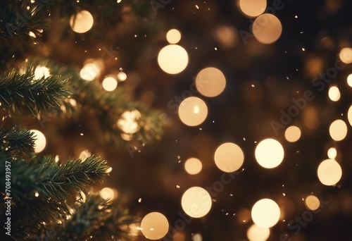 Macro christmas tree background with bokeh lights