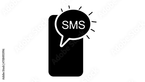 sms symbol on phone, black isolated silhouette photo
