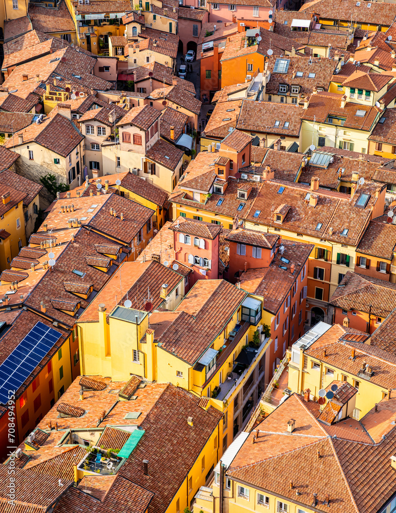 View of the city of Bologna. A city of long street galleries and leaning medieval towers. Italy