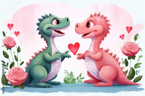 Illustration of a couple of lovers dinosaurs.