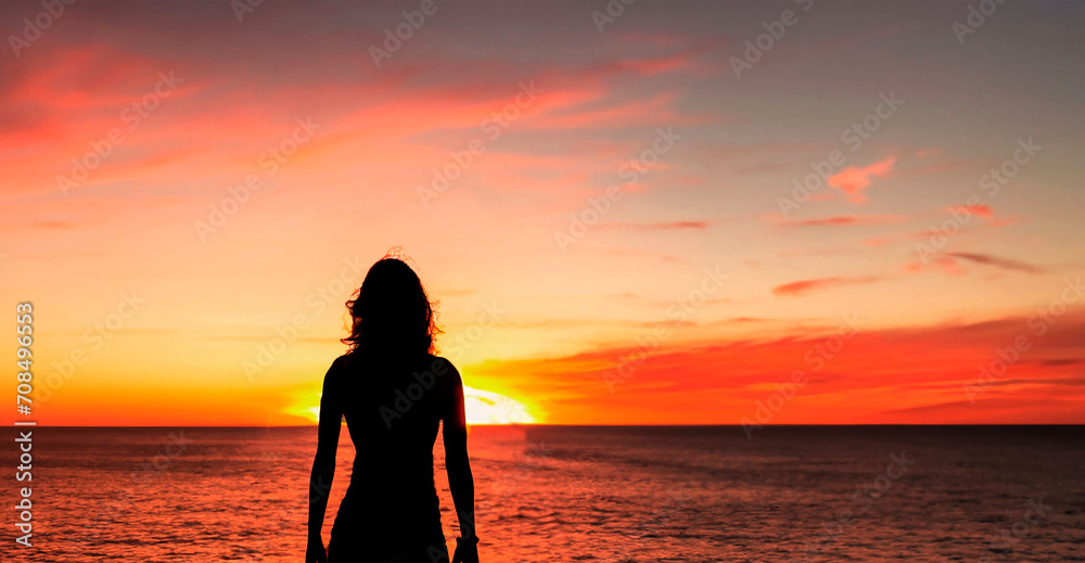 a pretty woman watching a sunset on the beach