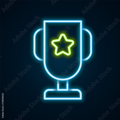 Glowing neon line Casino poker trophy cup icon isolated on black background. Colorful outline concept. Vector