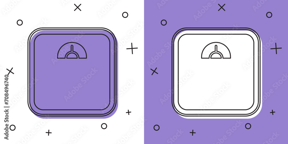 Set Bathroom scales icon isolated on white and purple background. Weight measure Equipment. Weight Scale fitness sport concept. Vector