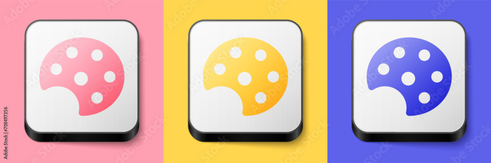 Isometric Palette icon isolated on pink, yellow and blue background. Square button. Vector Isometric Palette icon isolated on pink, yellow and blue background. Square button. Vector