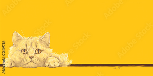 cute brown cat drawing on a yellow background