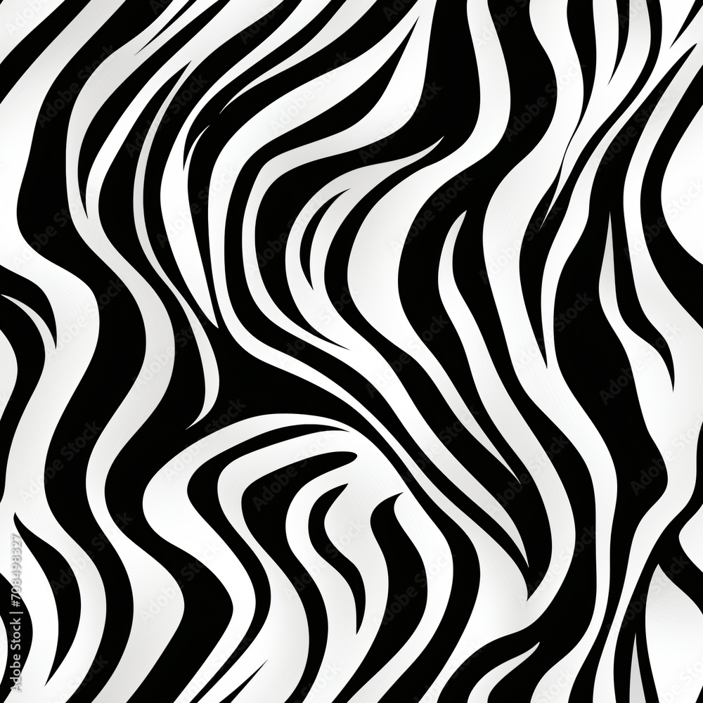 Tiger or zebra fur repeating texture. Jungle animal skin stripes. Seamless  black and white monochrome pattern for print  for paper, card, wallpaper, textile, fabric