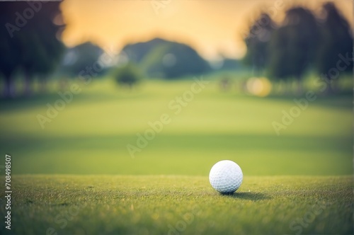 Golf ball on the course with blurred defocused background
