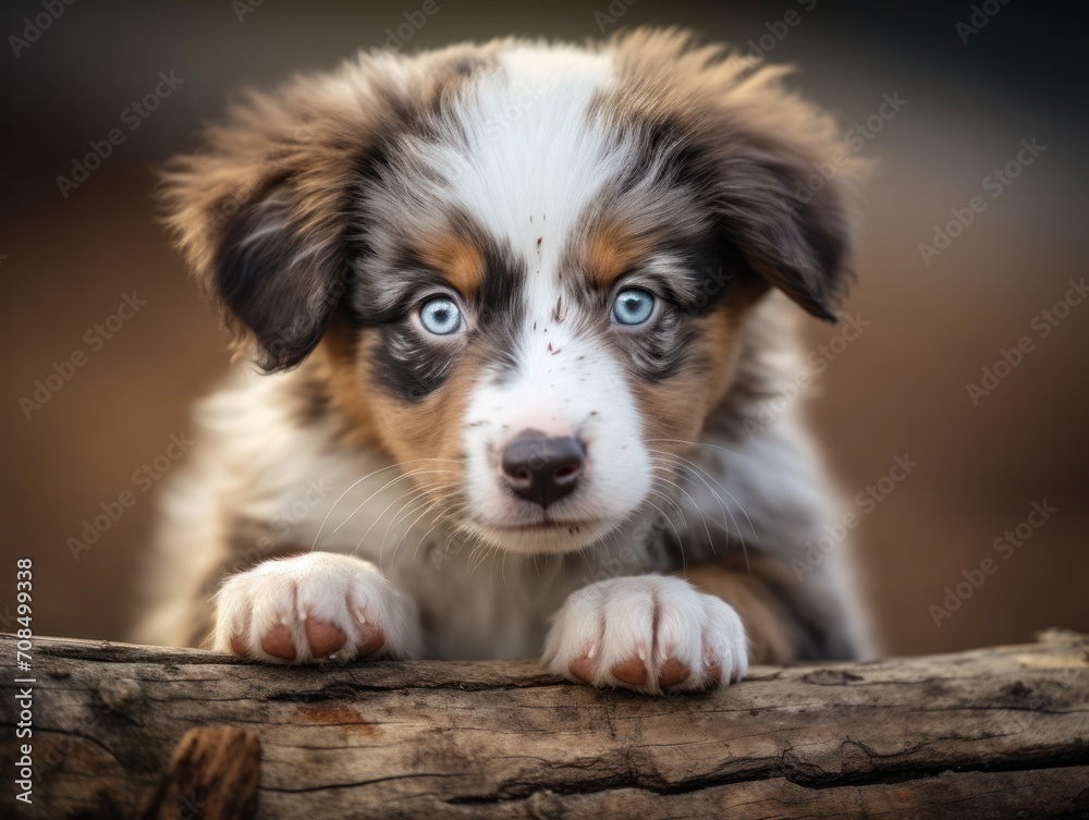 Cute Fluffy Miniature American Shepherd Puppy Poses for Adorable Photoshoot