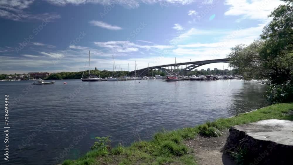 Stockholm Western Bridge with boats in the front