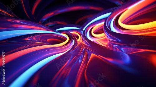 Dark and Chaotic 3D Rendering of Neon Lines on HDRI Cart Background for Graphic Resources.