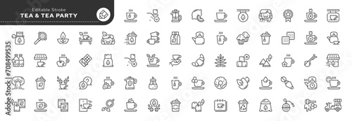 Set of line icons in linear style. Set - Tea and hot drink. Outline icon collection. Pictogram and infographic. Editable stroke photo