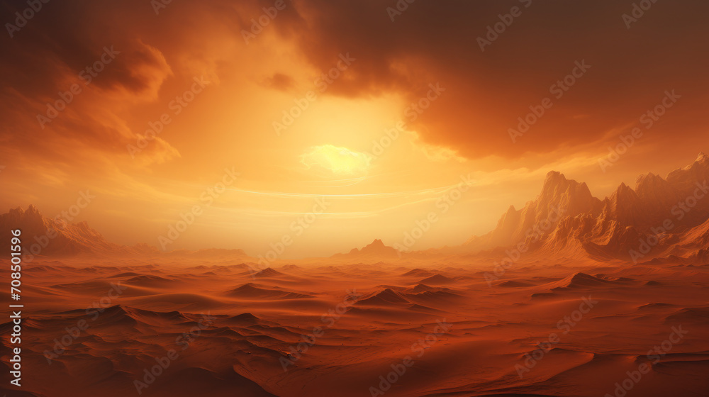 Desert landscape engulfed in a sandstorm during the day