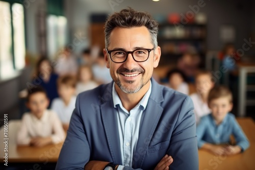 Male teacher with students in the classroom