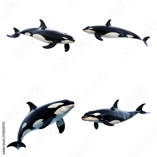 Beautiful Killer whale set isolated on a white background. Generative AI