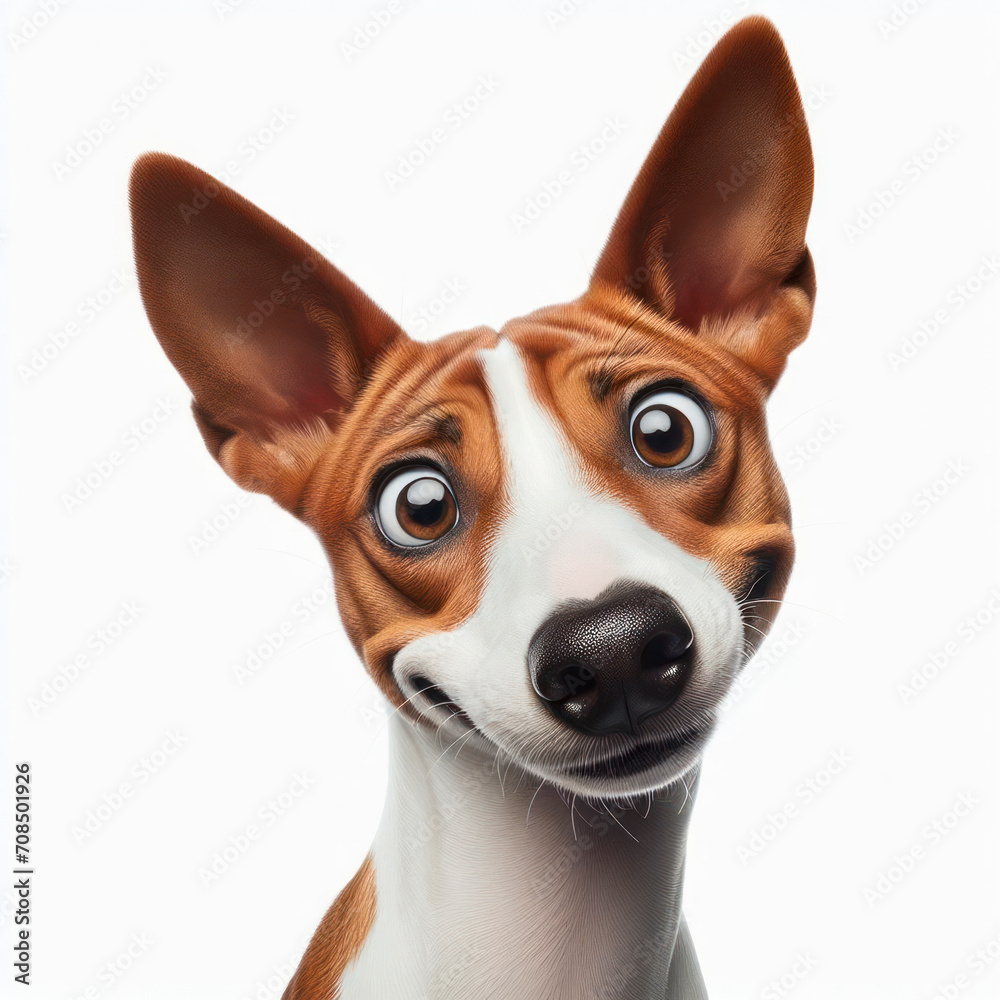 Basenji dog with strange facial expressions Isolated on white background. ai generative