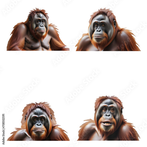 Beautiful Orangutan set isolated on a white background. Generative AI