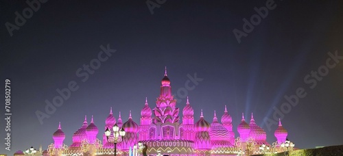 Dubai UAE Global village night view with lights  landscape image isolated Nice background display Beautiful colourful natural beauty scenery Great Views HD Photo 