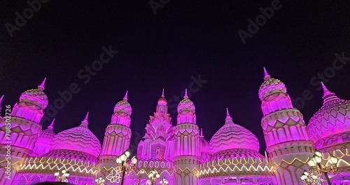 Dubai UAE Global village night view with lights  landscape image isolated Nice background display Beautiful colourful natural beauty scenery Great Views HD Photo 