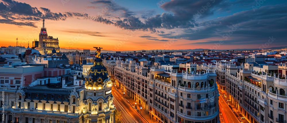Madrid City Beautiful Panorama - obrazy, fototapety, plakaty 