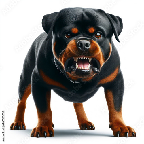 full body Angry disgruntled Rottweiler dog Isolated on white background. ai generative