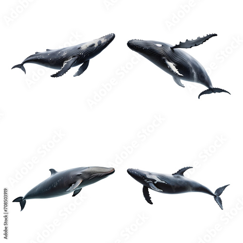 Beautiful Sperm whale set isolated on a white background. Generative AI