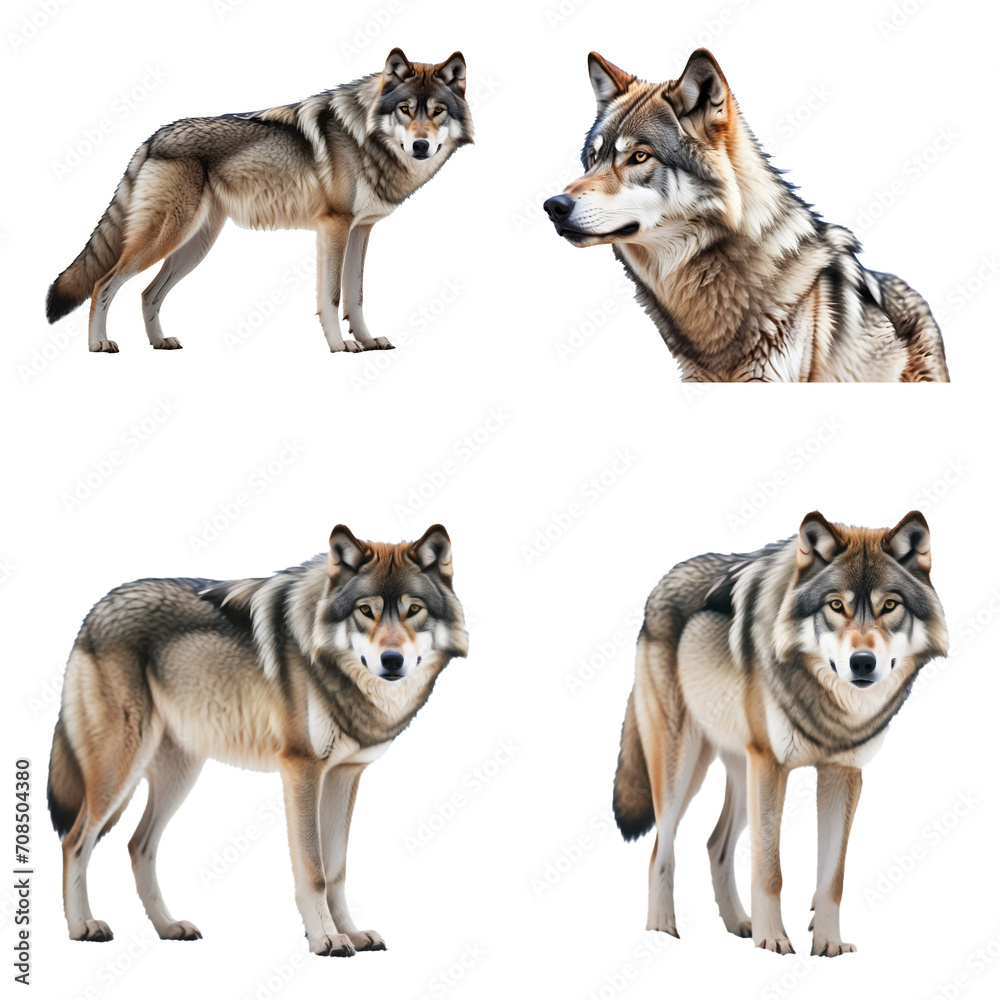 Beautiful Wolf set isolated on a white background. Generative AI Beautiful Wolf set isolated on a white background. Generative AI
