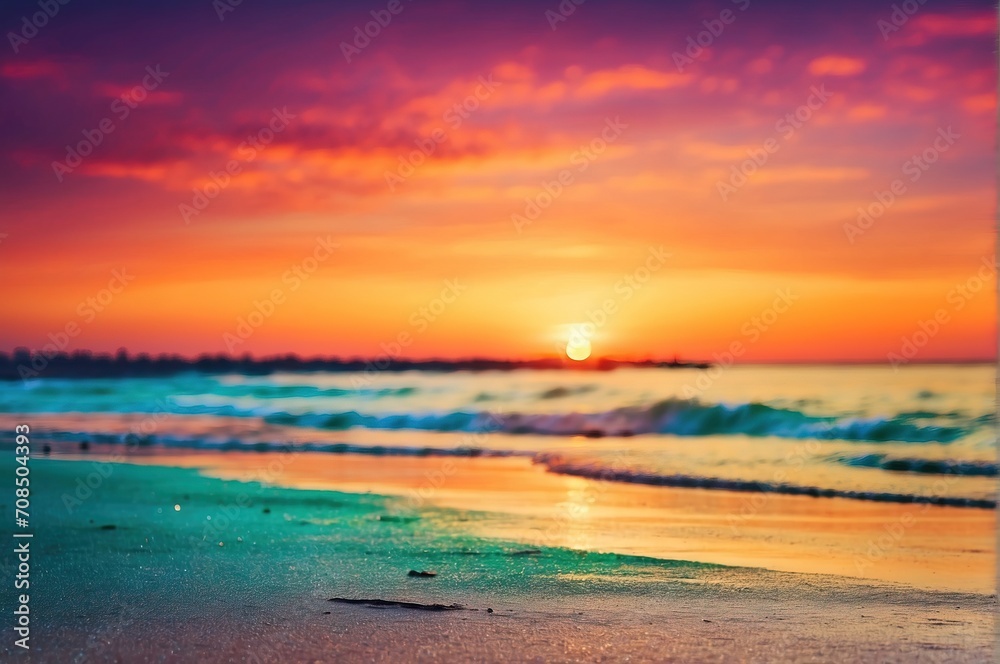 Sunset on the beach, with colorful sky