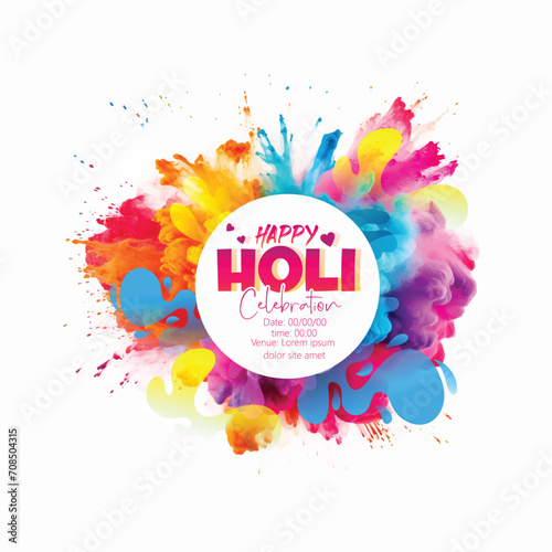 Holi creative banner for festival fun and colorful Gulal with Colors, splash of colorful Gulal background and pot.