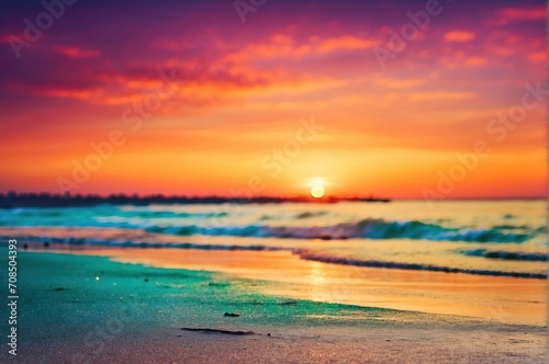 Sunset on the beach  with colorful sky