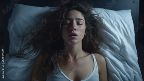 Fearful Insomnia - Depressed Woman Clutches Pillow Through Sleepless Night
