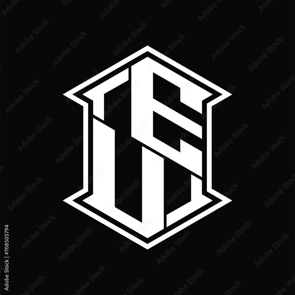 EU Logo monogram hexagon shield shape up and down with sharp corner isolated style design EU Logo monogram hexagon shield shape up and down with sharp corner isolated style design
