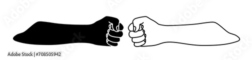 Fist bumping banner silhouette and hand drawn with single line
