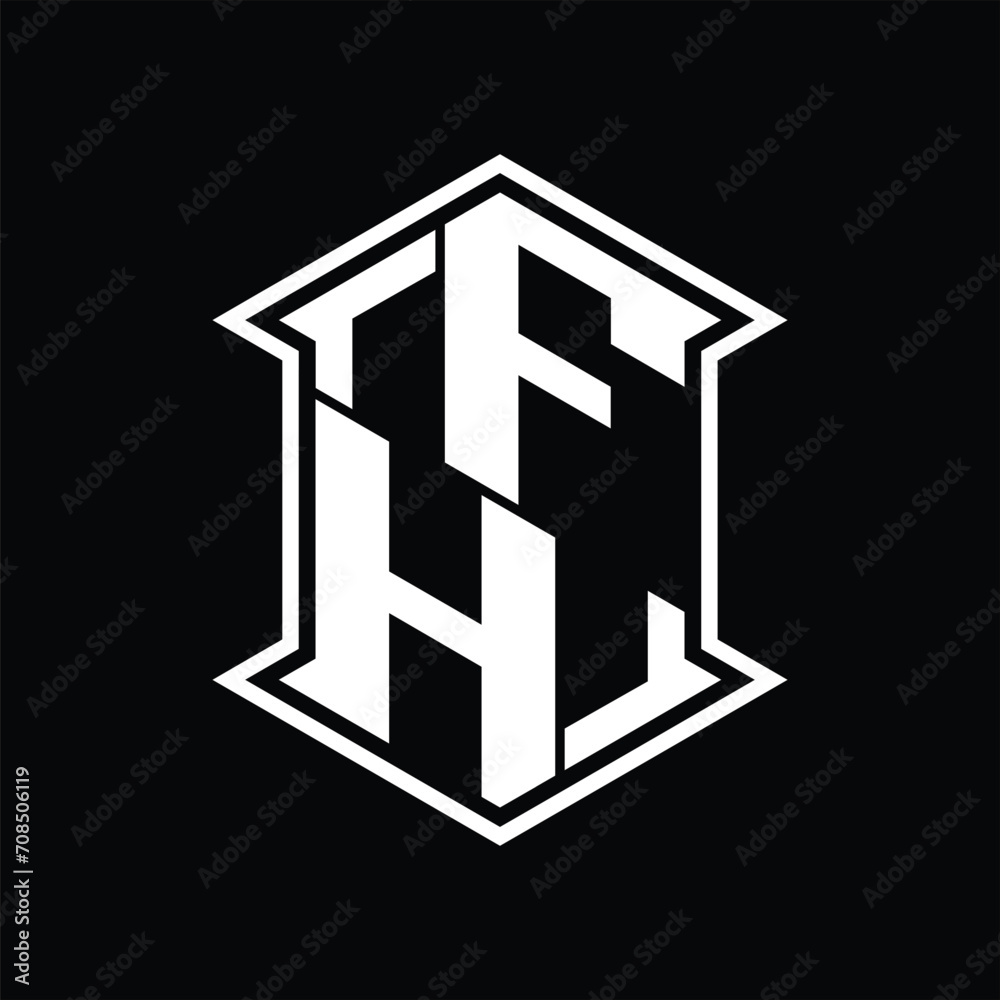 FH Logo monogram hexagon shield shape up and down with sharp corner isolated style design FH Logo monogram hexagon shield shape up and down with sharp corner isolated style design