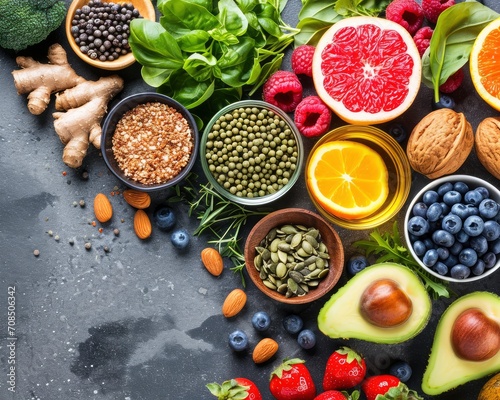 Promoting a Healthier Lifestyle - Balance in Nutrition  Exercise  and Sleep  Diversity in Nutrition  Hydration  and Activities  Healthy Eating with Fresh Fruits background