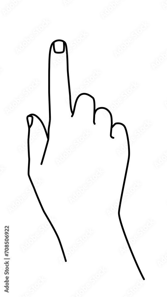 Hand drawn outline lineart hand doodle. Pushing a button gesture