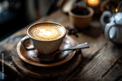 A rustic coffee shop serves a fresh cappuccino. Ai generative