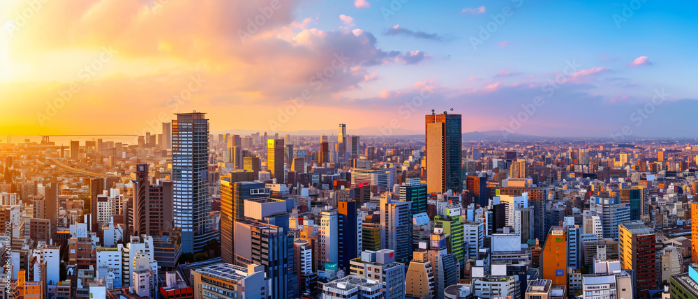 Naklejka premium Osaka City Beautiful Panorama view