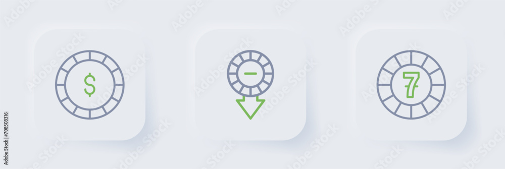 Set line Casino chips, and with dollar icon. Vector