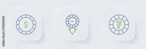 Set line Casino chips, and with dollar icon. Vector