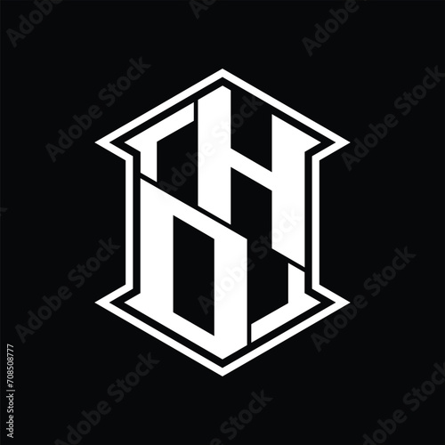 HD Logo monogram hexagon shield shape up and down with sharp corner isolated style design © F4KEarts