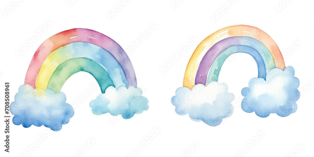 Cute Watercolor rainbow and cloud Cute Watercolor rainbow and cloud