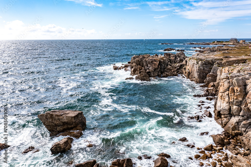 Ocean landscape from a drone near Croisic, France on the Atlantic Ocean.