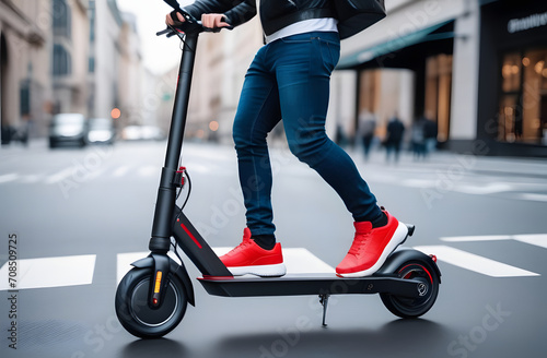 person riding scooter. 