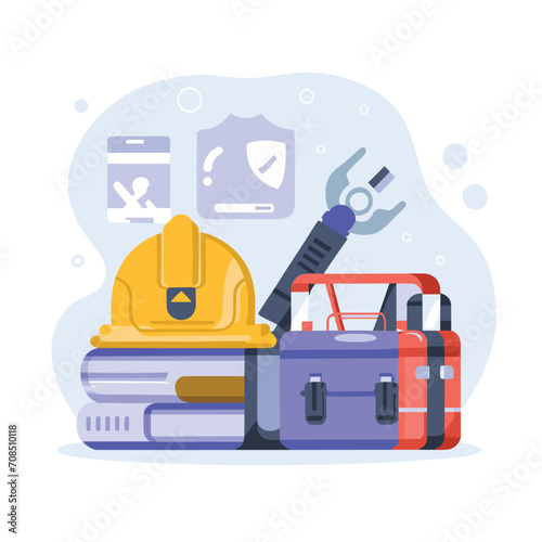 2d vector illustration safety Civil protection and safety when working and taking safety

